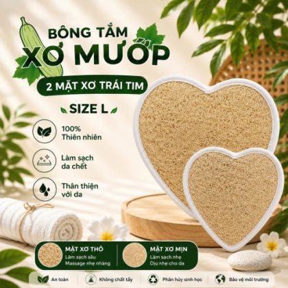 BÔNG TẮM XƠ MƯỚP 2 MẶT XƠ TRÁI TIM SIZE L - VIP553