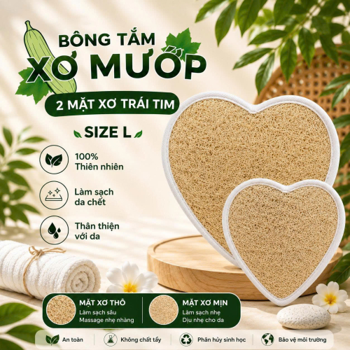 BÔNG TẮM XƠ MƯỚP 2 MẶT XƠ TRÁI TIM SIZE L