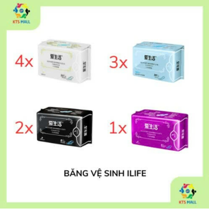 COMBO 4 BĂNG VỆ SINH ILIFE BAN NGÀY, 3 BĂNG VỆ SINH ILIFE HÀNG NGÀY, 2 BĂNG VỆ SINH ILIFE BAN ĐÊM, 1