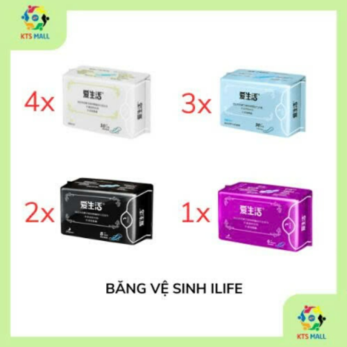 COMBO 4 BĂNG VỆ SINH ILIFE BAN NGÀY, 3 BĂNG VỆ SINH ILIFE HÀNG NGÀY, 2 BĂNG VỆ SINH ILIFE BAN ĐÊM, 1