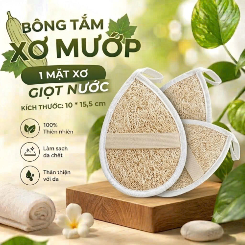 BÔNG TẮM XƠ MƯỚP 1 MẶT XƠ GIỌT NƯỚC 