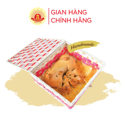 HỘP BÁNH HEO MẪU TỬ  (  heo nặn - giỏ tre ) 700g