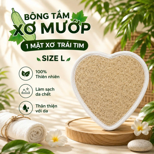 BÔNG TẮM XƠ MƯỚP 1 MẶT XƠ  TRÁI TIM SIZE L 