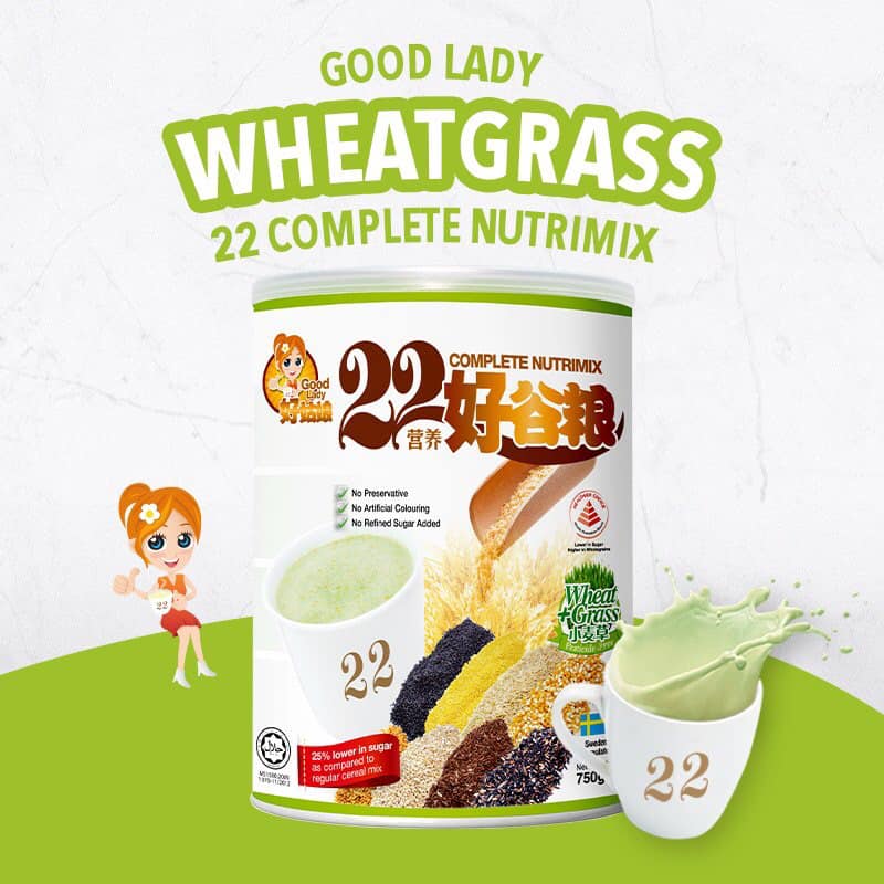 Bột ngũ cốc dinh dưỡng 22 Complete Nutrimix - Wheat Grass (Mầm lúa mì) 750g - Hộp thiếc