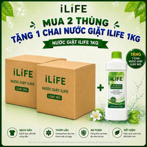 2 Thùng ( 40 chai ) NƯỚC GIẶT ĐA NĂNG ILIFE 1kg