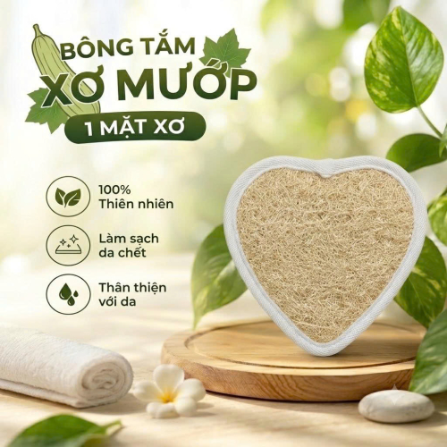 BÔNG TẮM XƠ MƯỚP 1 MẶT XƠ  TRÁI TIM SIZE S