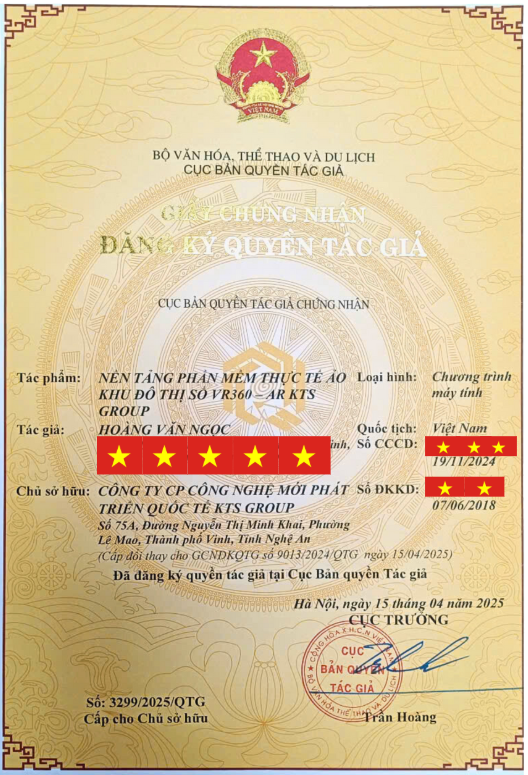 giấy chứng nhận đăng ký quyền tác giả khu đô thị số