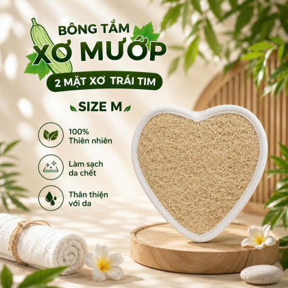 BÔNG TẮM XƠ MƯỚP 1 MẶT XƠ  TRÁI TIM SIZE M