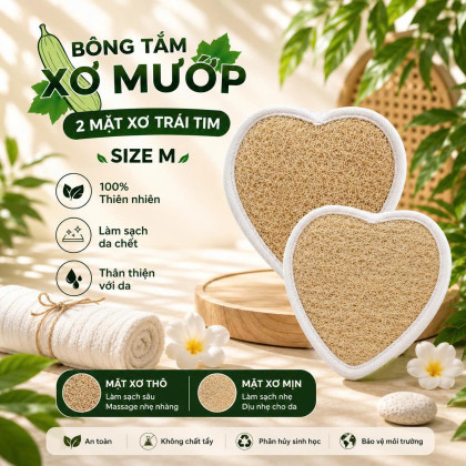 BÔNG TẮM XƠ MƯỚP 2 MẶT XƠ  TRÁI TIM SIZE M