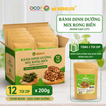 Thùng (12 túi zip ) Bánh dinh dưỡng mix rong biển (Bánh gạo lứt ) 200g