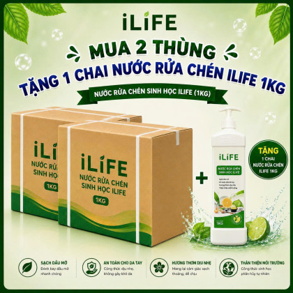2 Thùng ( 40 chai ) NƯỚC RỬA CHÉN SINH HỌC ILIFE (1kg)