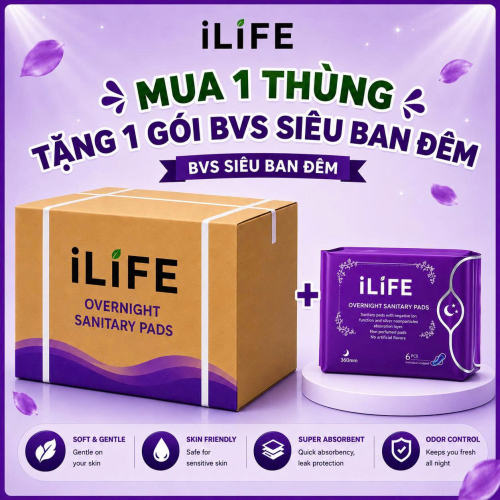  1Thùng (100 gói ) BĂNG VỆ SINH ILIFE (Siêu đêm)
