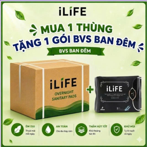 1Thùng ( 100 gói ) BĂNG VỆ SINH ILIFE (Ban đêm)